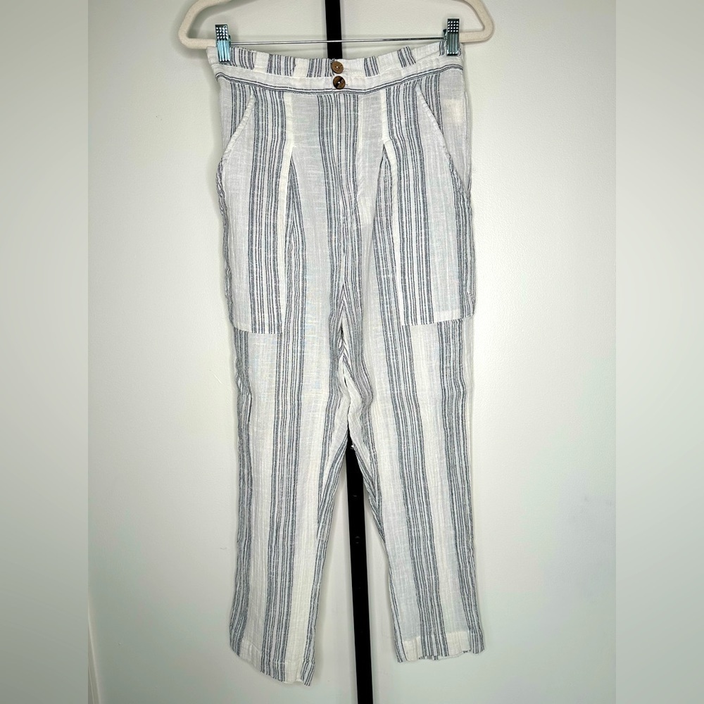 Free People Women White Black Striped Cotton High Waist Wide Leg Beach Pants S